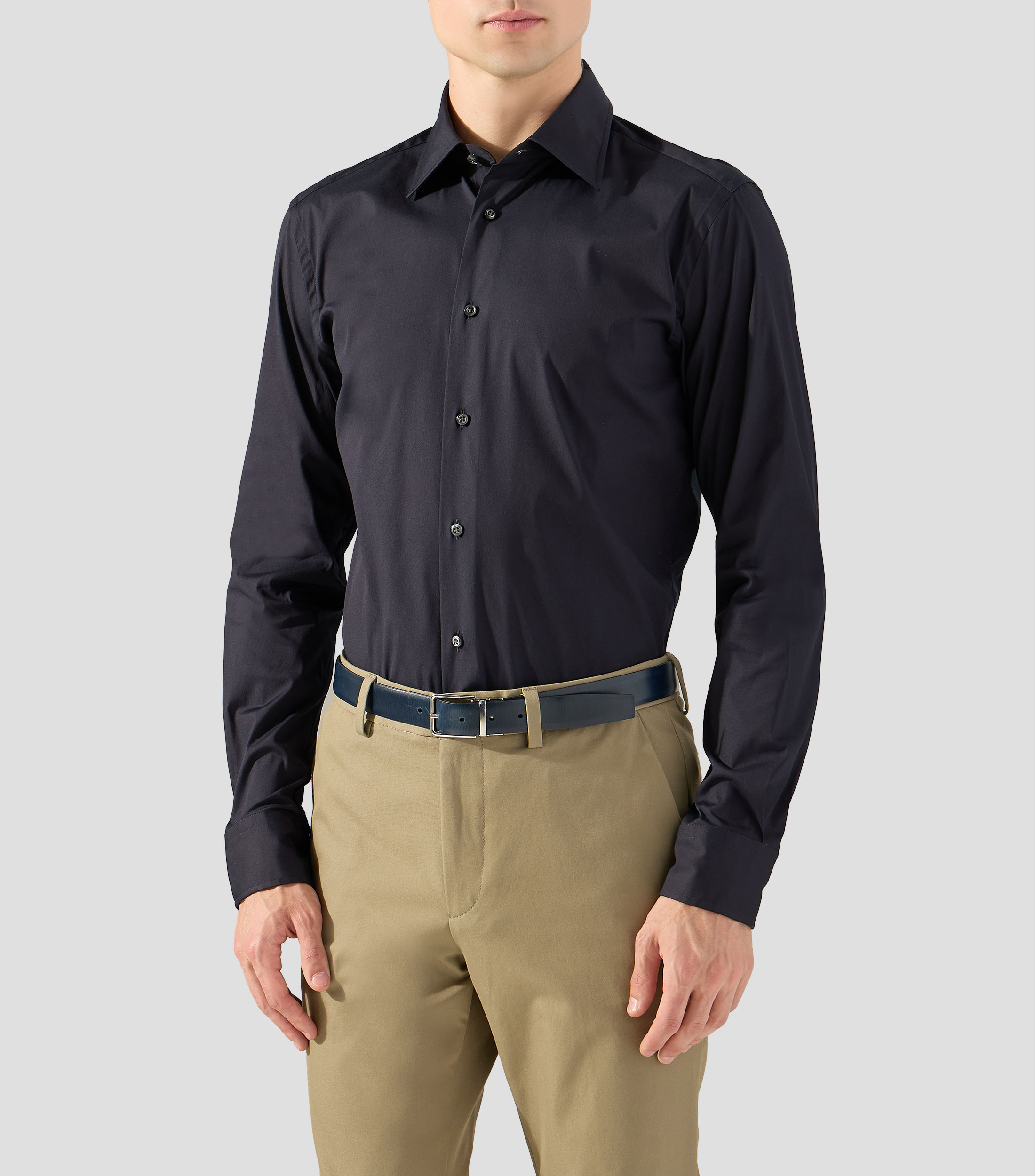 Camisa slim de popelín de algodón con elástico Hombre